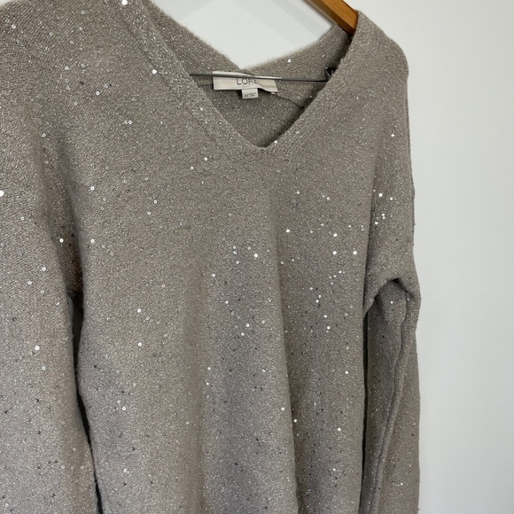 LOFT Sequin Double V Long Sleeve Sweater - Picture 3 of 8
